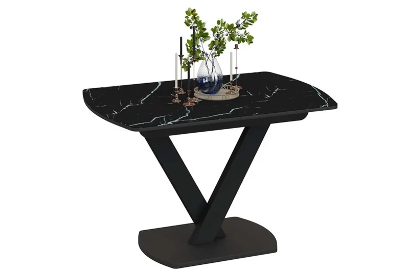 Стол обеденный Салерно тип 1 (Черный муар/Стекло черный мрамор) - купить в Озерце