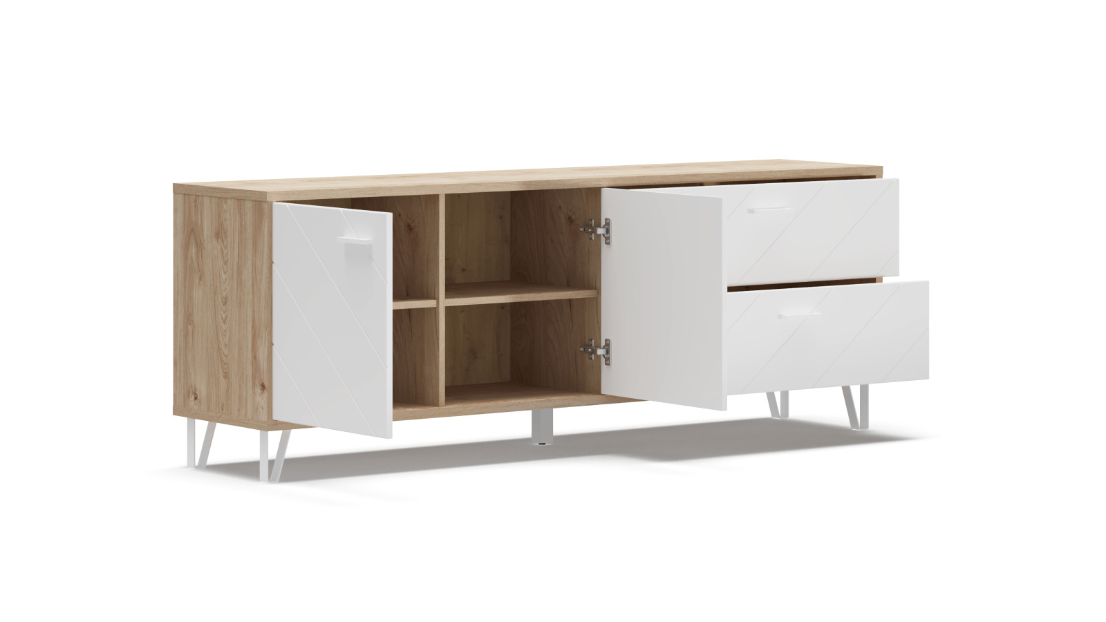 Тумба двухдверная с 2 ящиками Agira 42x180.5, цвет Гикори кингстон+Белый блеск — купить в Озерце