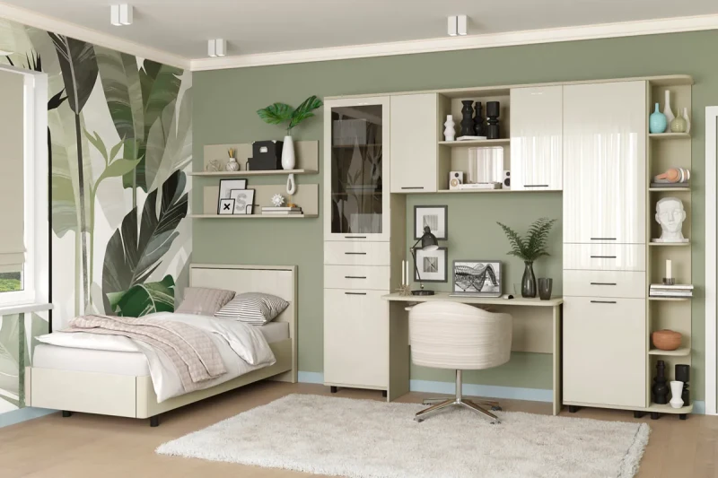 Детская Грейс комплект 8 (Серый Кашемир/Кашемир Глянцевый) — Мебель-центр Озерцо