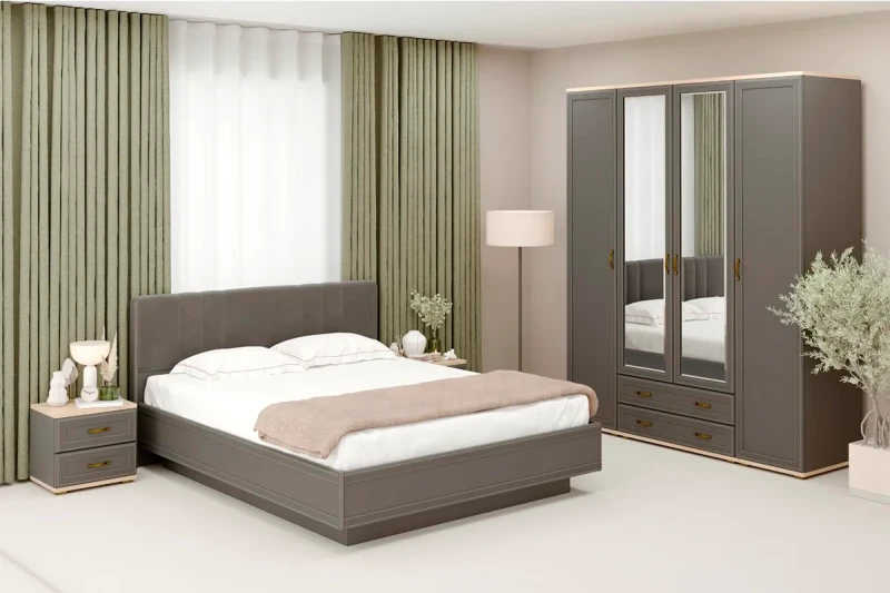 Готовый комплект для спальни СК-1018-АС-СО-В (Ясень Асахи/Серый Оникс/Велюр) - купить в Озерце