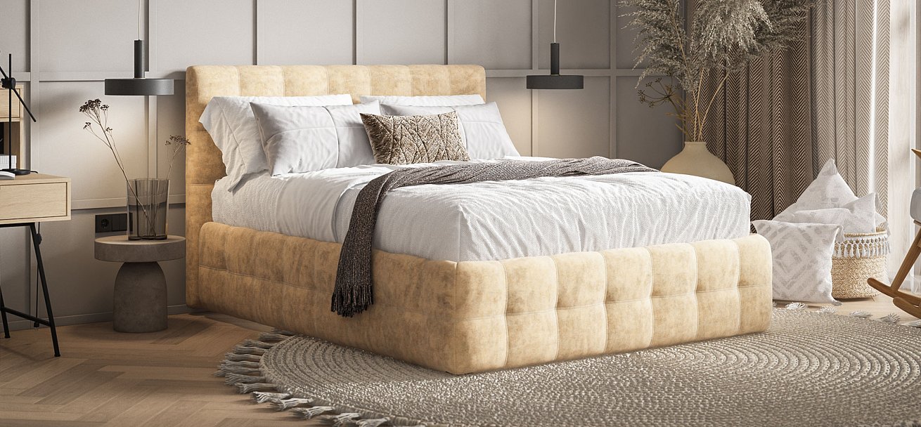 Босс Кровать+ПМ 160*200 Велюр Роял шампань - купить в Озерце
