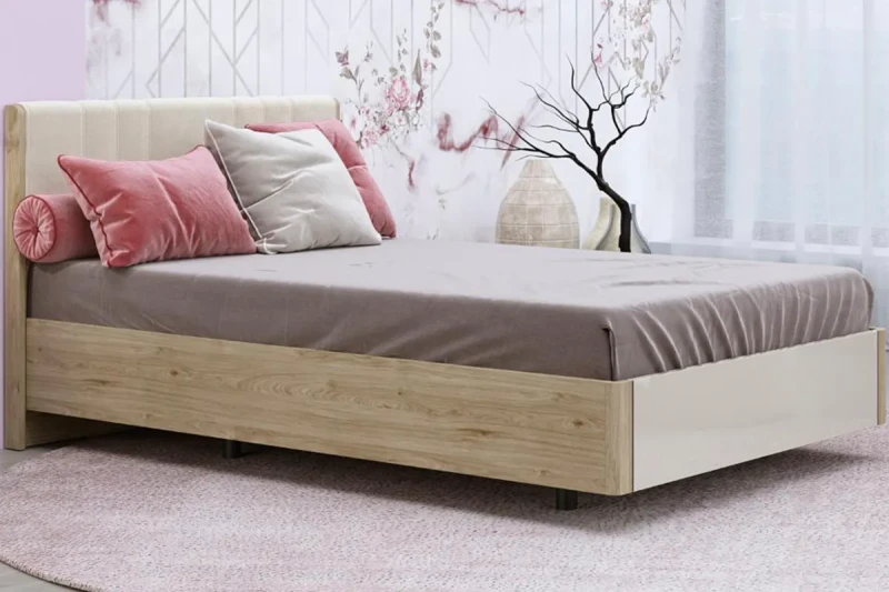 Кровать КР-5012-ГС-КГ-В 140х200 (Гикори Джексон Светлый / Кашемир Глянцевый / Велюр) - купить в Озерце