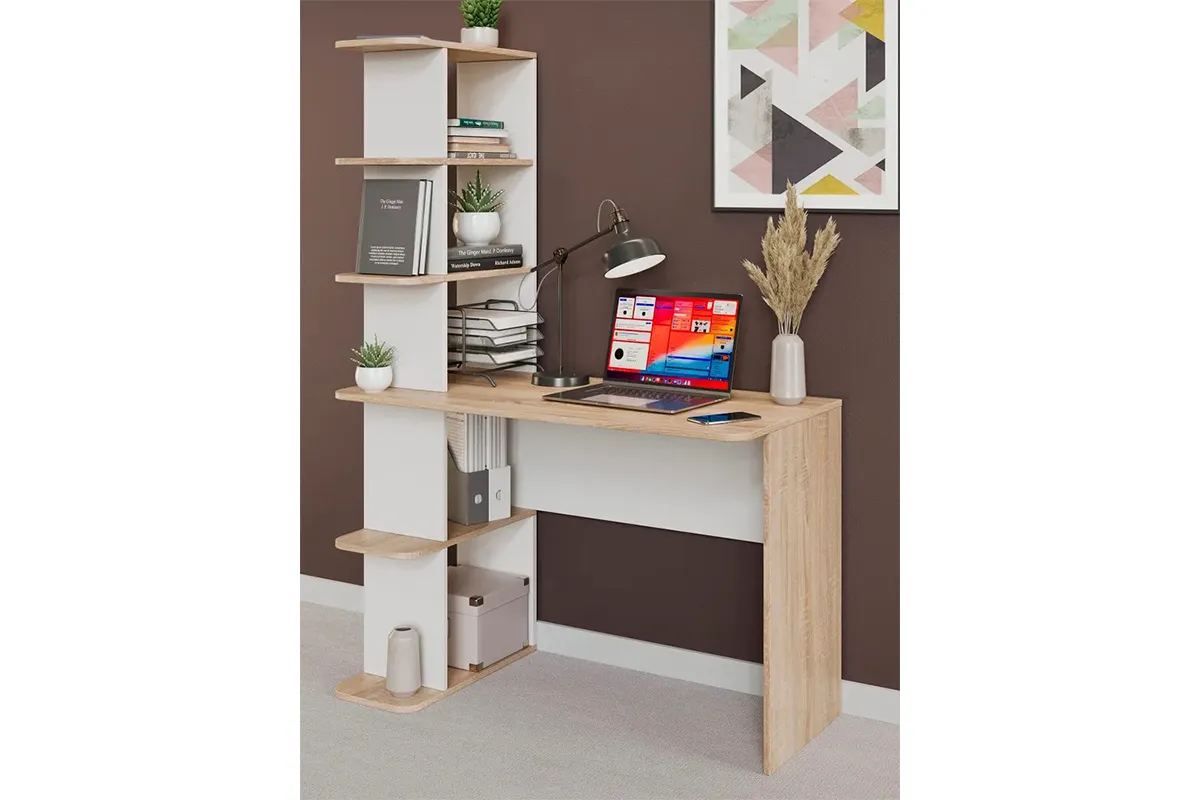 Стол письменный Тип 4 (Дуб Сонома/Белый Ясень) — Мебель-центр Озерцо