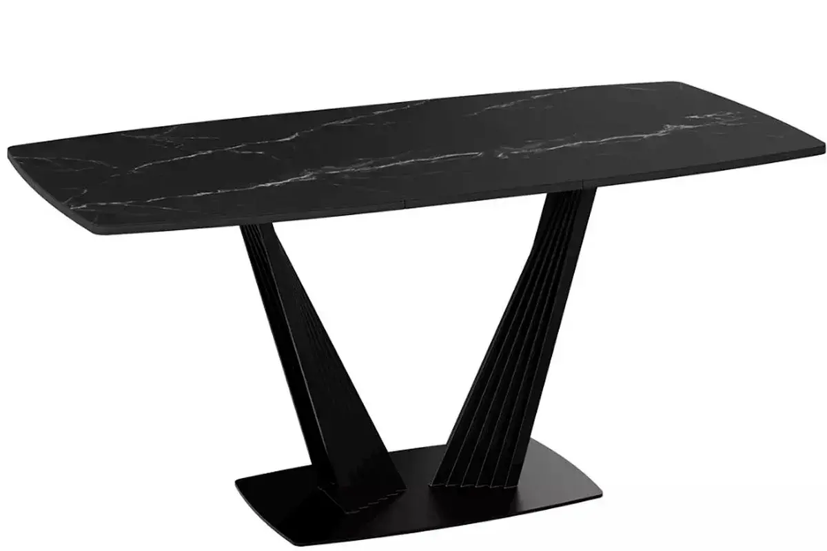 Стол раздвижной Тип 1 Фабио (Черный муар/Стекло матовое черный мрамор) - купить в Озерце