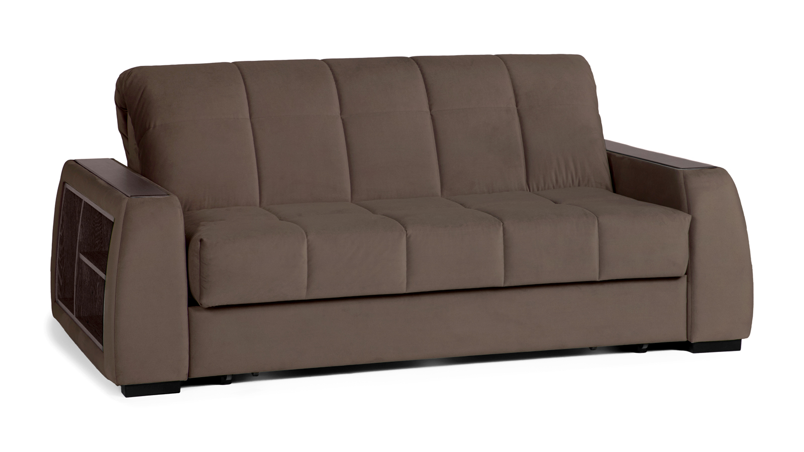 Диван - кровать Domo Pro с полками цвета венге, стежка квадрат, ткань Sky Velvet 02 140x216 — в мебель-центре Озерцо