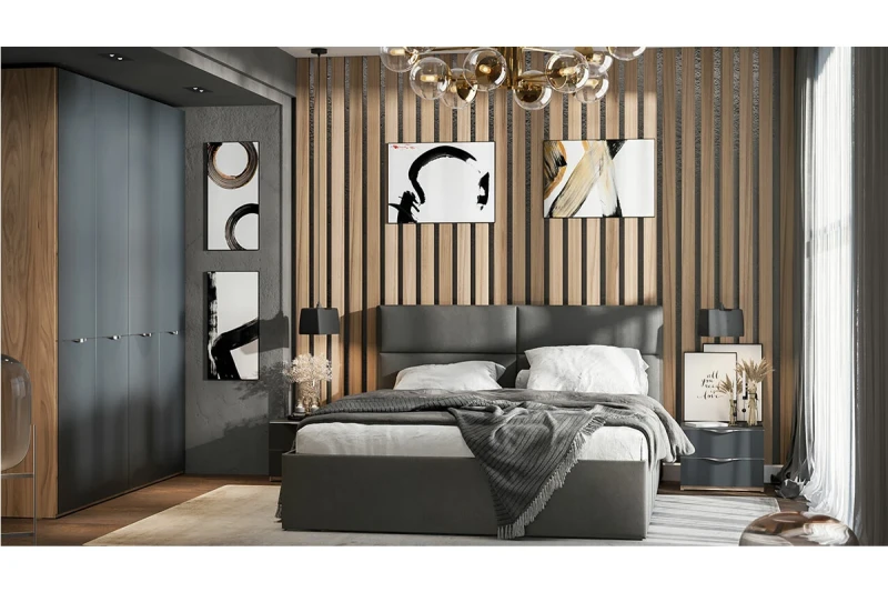 Спальный гарнитур Глосс №6 ГН 319.006 (Яблоня Беллуно/Стекло Графит матовый) - купить в Озерце