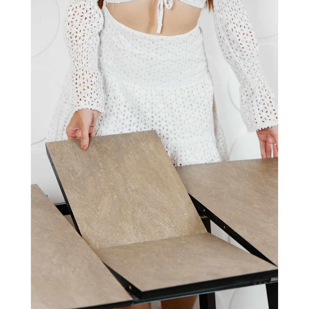 Стол МИЛАН-4 HPL 80х80/110 камень беж/муар.чер - купить в Озерце