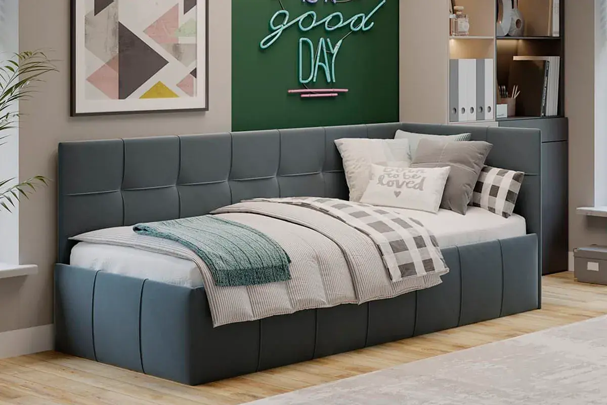 Кровать Грей с мягкой обивкой с ПМ 80х200 Тип 1 (Велюр Galaxy/Серый) - купить в Озерце
