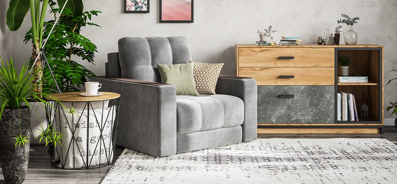 Босс кресло-кровать Велюр Монолит серый — купить в Озерце