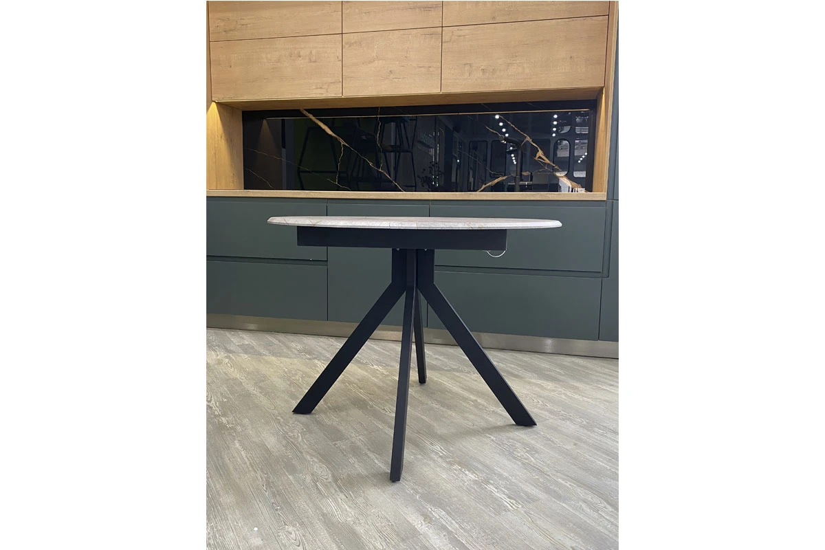 Стол обеденный Москва (d 1000/вставка 400/Бабочка/МДФ Византийский Мрамор/Металл черный) - купить в Озерце