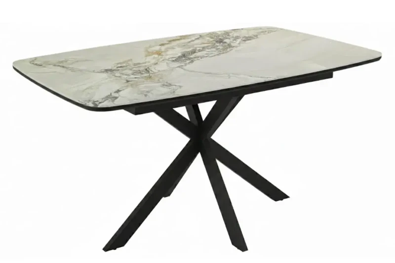 Стол обеденный Аризона 1300х800 (Керамика YB 8020111BG Gold Jade / МДФ в пленке Черный кварц /Металл черный) - купить в Озерце