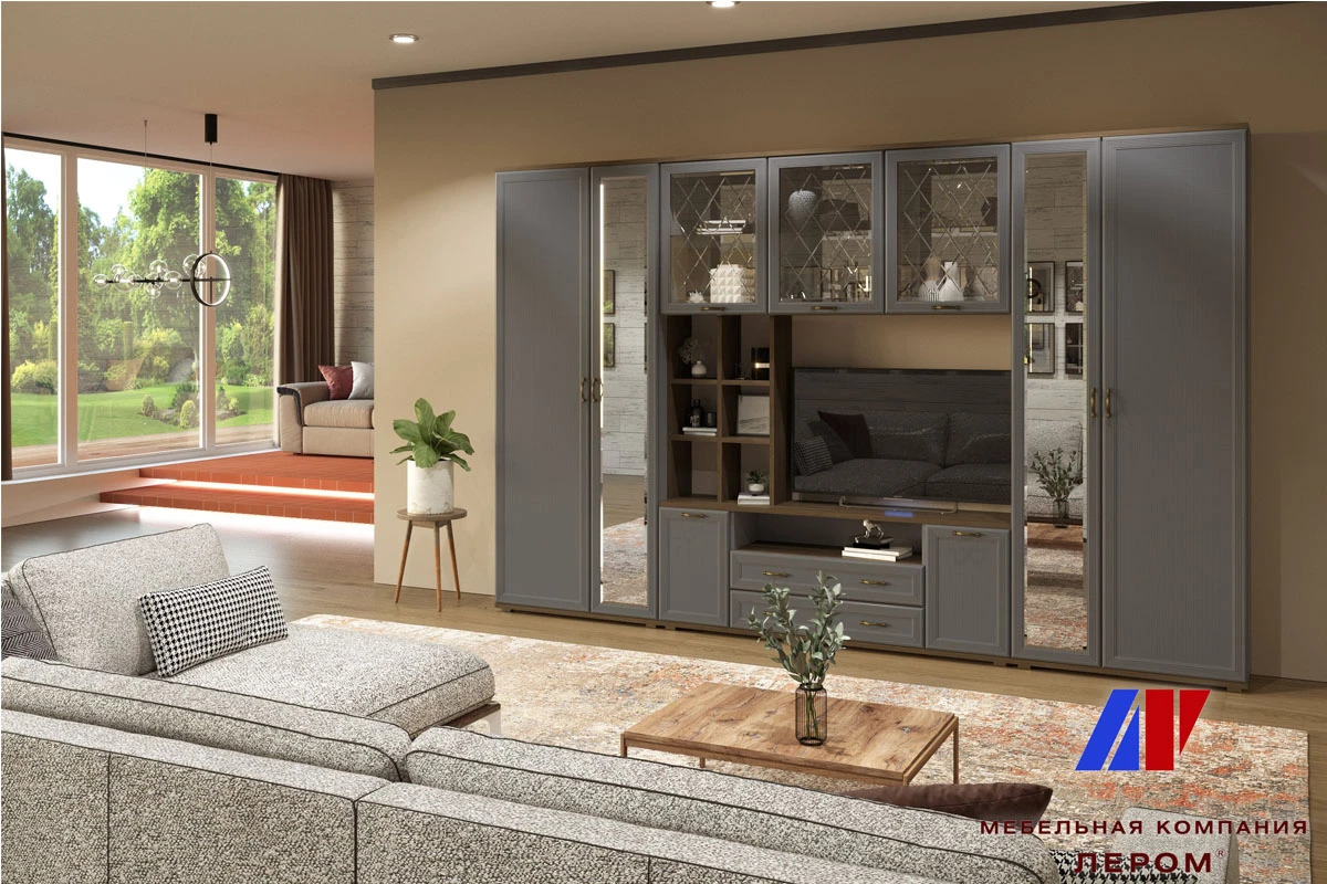 Антресоль АН-1011-ГТ-СО (Гикори Джексон Темный/Серый Оникс) в мебель-центре Озерцо