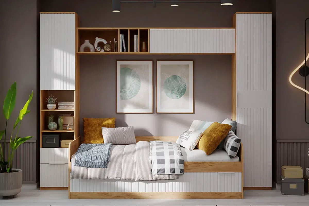 Кровать комбинированная Хилтон 90х200 Тип 1 (Дуб Крафт Золотой/Белый матовый) - купить в Озерце