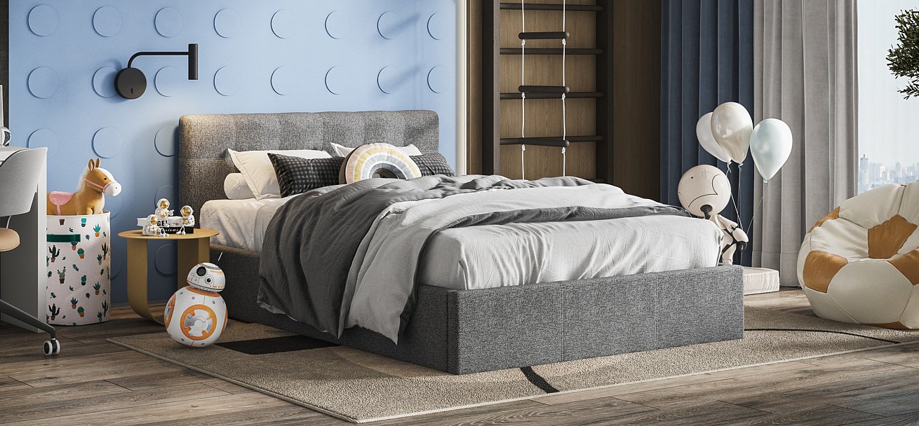 Кровать Белла 140*200 с ПМ рогожка Malmo серая - купить в Озерце