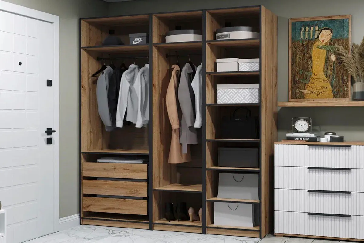 Гардеробная система Квадро без фасадов (Дуб вотан) — Мебель-центр Озерцо