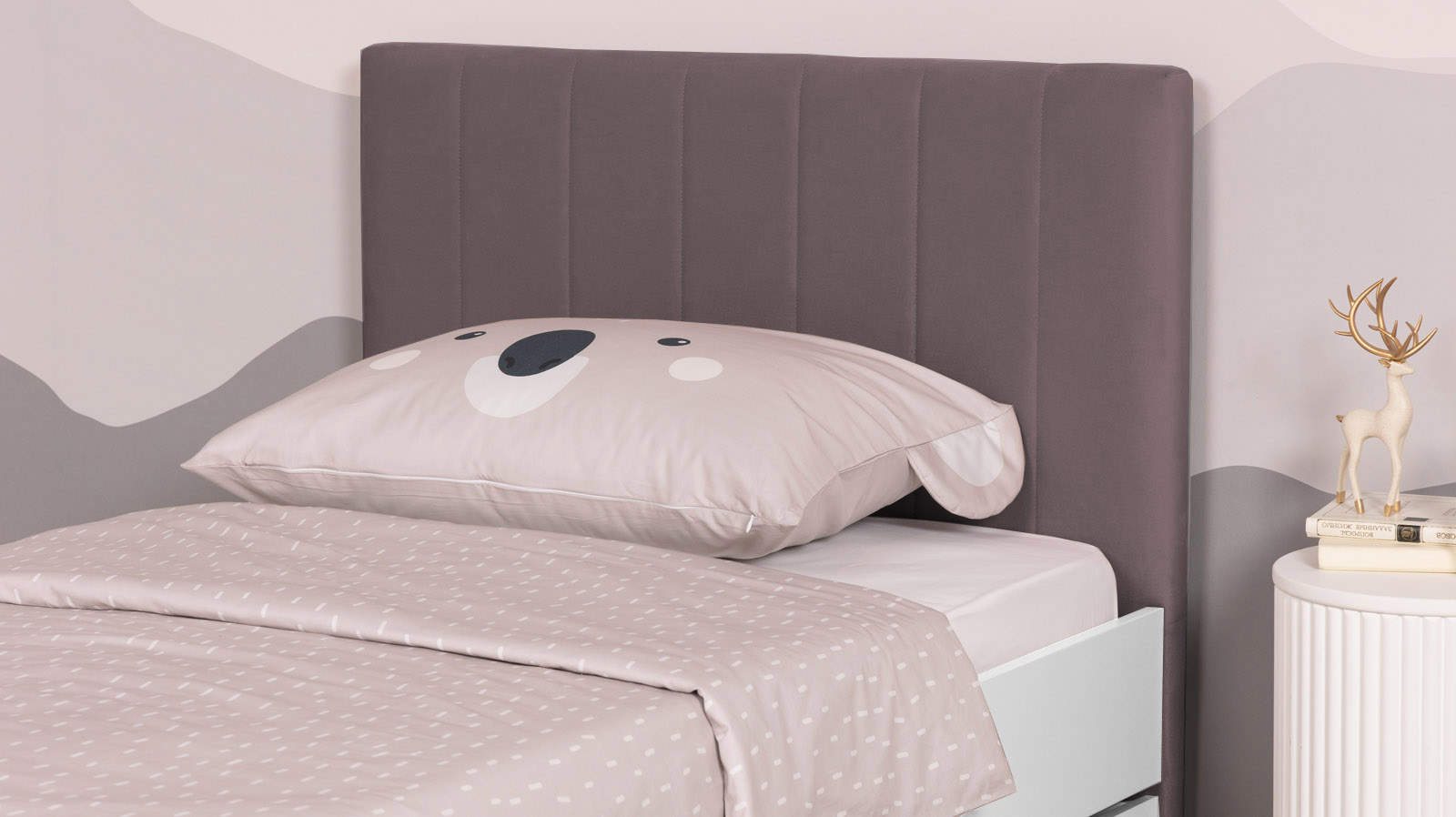 Кровать подростковая Olly, цвет: Белый базовый, Тк. Casanova Lilac 90x200 — Мебель-центр Озерцо