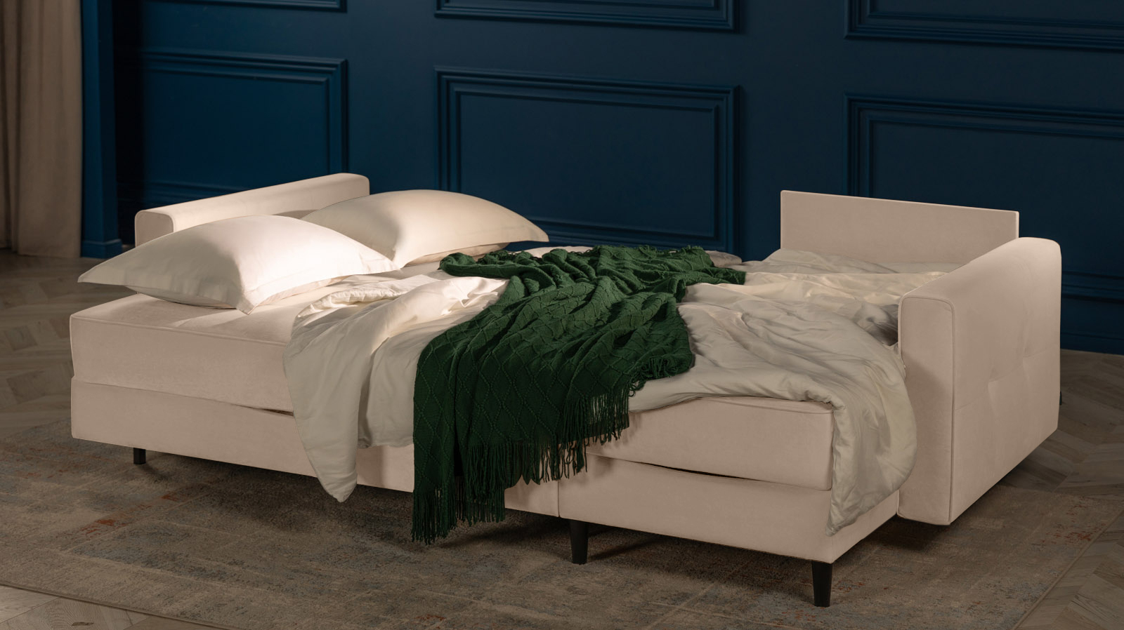 Диван Amani Pro угловой с широкими подлокотниками, ножки: пластик, Тк. Casanova Milk 156x237 — купить в Озерце