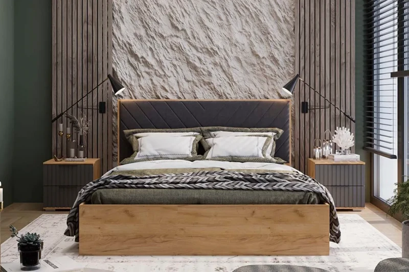 Спальный гарнитур Хилтон стандартный (Дуб Крафт золотой/Графит матовый) - купить в Озерце