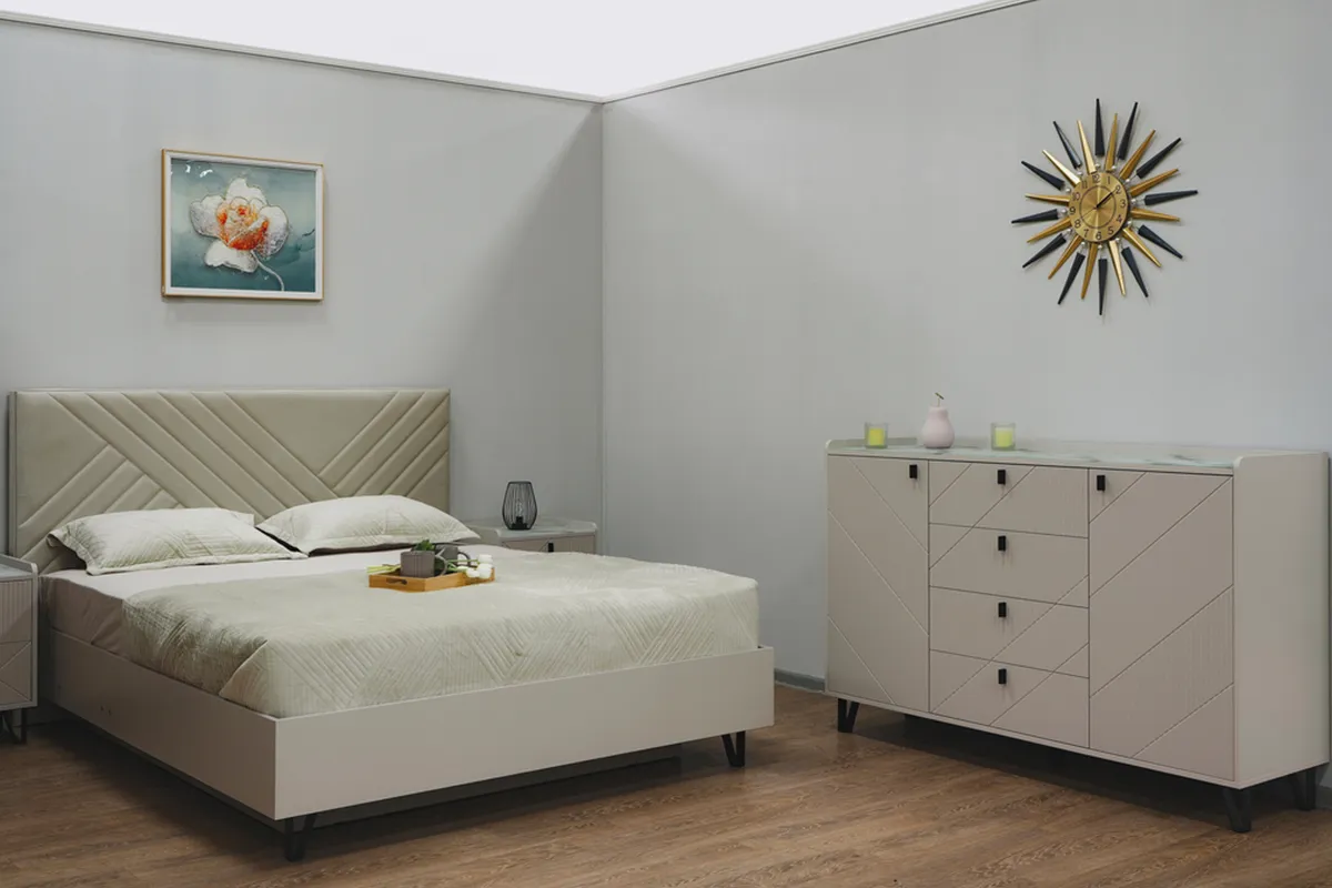 Кровать Кашемир с мягким изголовьем и ПМ 160х200 (Кашемир/Сантьяго) - купить в Озерце