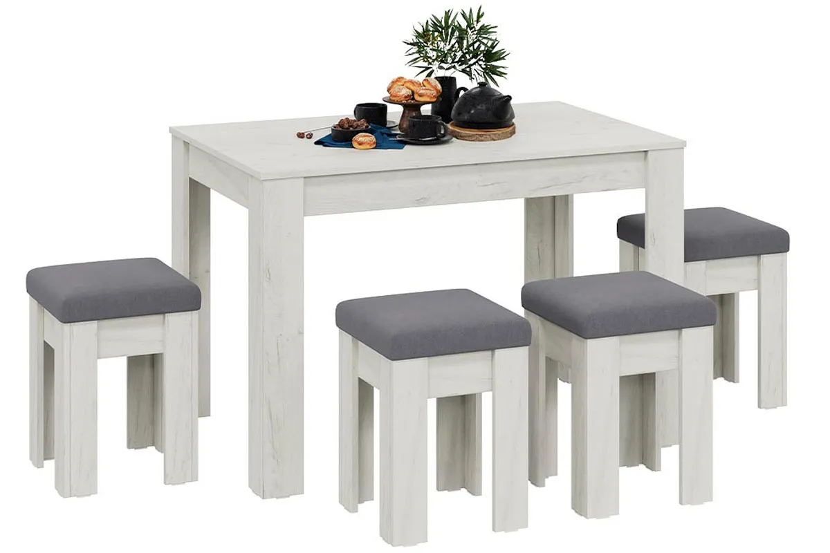 Обеденная группа Ганновер ГН №2 (Дуб крафт белый/Микровелюр Linea Grande 83/Connect 83 серый) - купить в Озерце