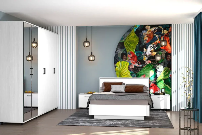 Спальня Грейс комплект 5 (Снежный Ясень/Белый Бриллиант Глянцевый) - купить в Озерце