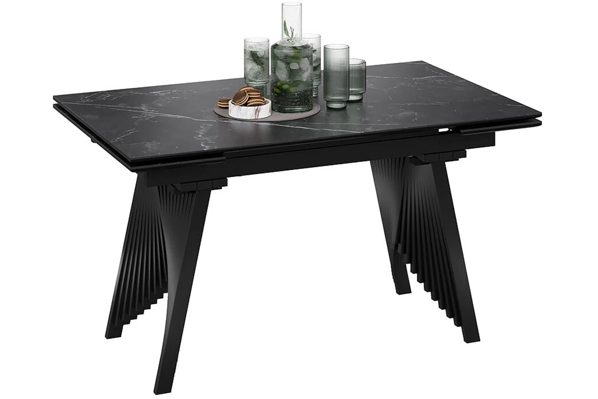 Стол обеденный Шелдон Тип 1 (Черный муар/Керамика матовая черный мрамор) - купить в Озерце