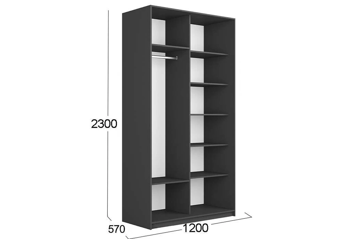 Шкаф-купе 2-х дверный Траст СШК 2.120.60-11.13 (Серый диамант/Зеркало) в мебель-центре Озерцо
