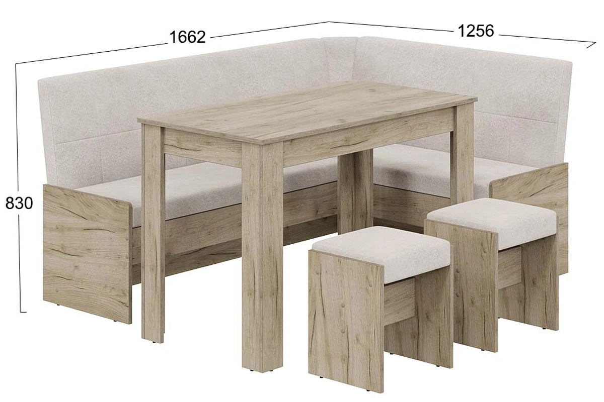 Кухонный уголок Пекин (Дуб крафт серый/Микровелюр Duna Brilliant) - купить в Озерце