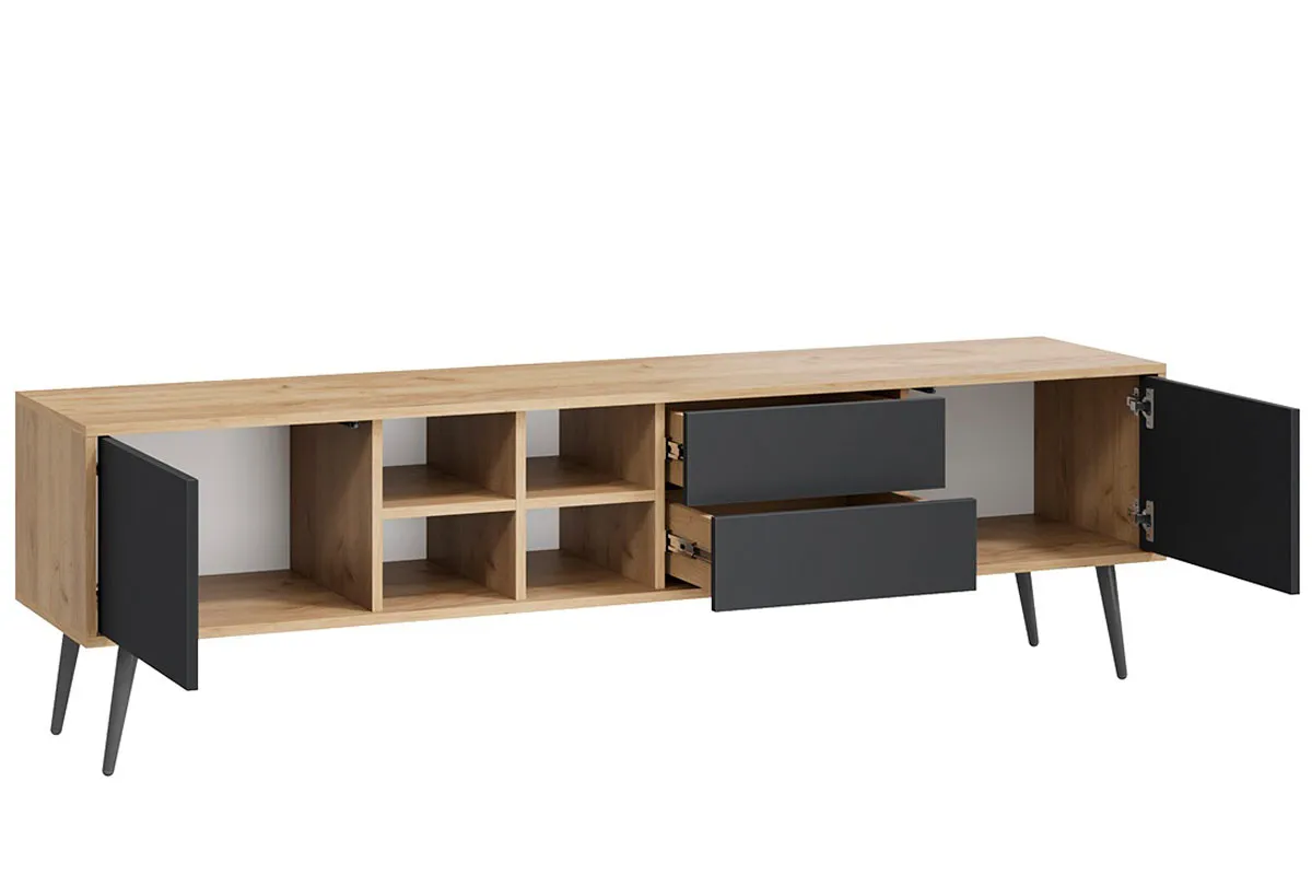 Тумба под ТВ тип 5 с опорами (Дуб крафт золотой/Антрацит/Серый) — Мебель-центр Озерцо