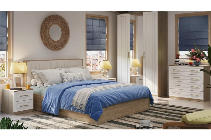 Спальня Сэнди №3 (Вяз благородный/Велюр Бежевый) - купить в Озерце