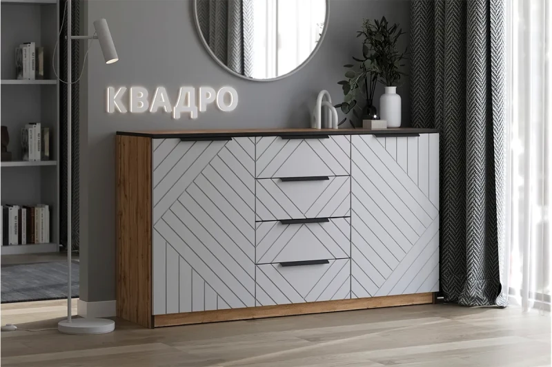 Комод Квадро №1500.1 (Дуб Вотан / Мартини) — Мебель-центр Озерцо