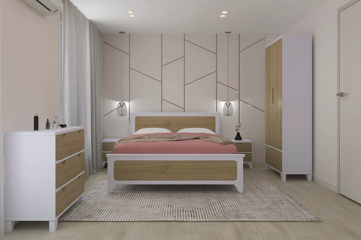 Кровать Соня (массив) 160х200 (Белый/Дуб) - купить в Озерце