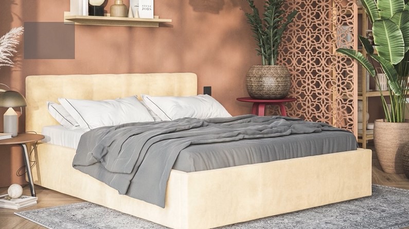 Белла Кровать+ПМ 160*200 Велюр Монолит аква - купить в Озерце