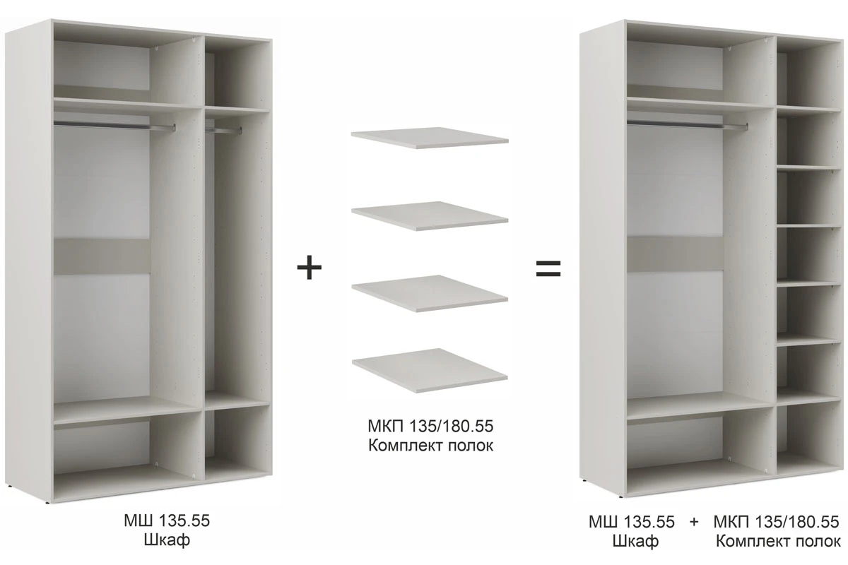 Корпус шкафа для гардеробной Мария МШ 135.55+МКП 135_180.55 (Дымчато-серый) — Мебель-центр Озерцо