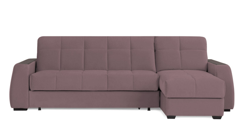 Диван угловой Domo Pro с накладкой цвета венге, стежка квадрат, ткань Casanova Lilac 140x216 — купить в Озерце