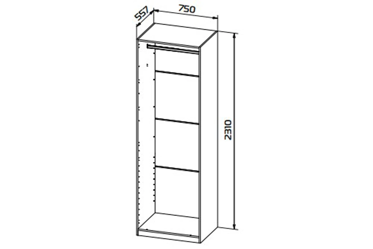 Корпус шкафа для гардеробной Квадро №2 (75х55.7) (Белый) — Мебель-центр Озерцо