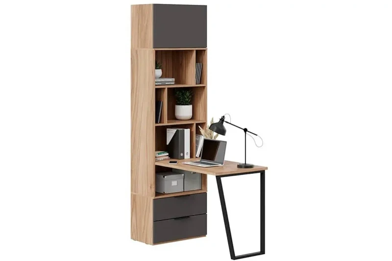 Шкаф комбинированный Порто СМ-393.07.200 Исп.2 со столом (Яблоня Беллуно/Графит софт) в мебель-центре Озерцо