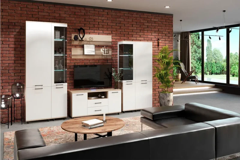 Гостиная Грейс комплект 3 (Ясень Асахи/Белый Бриллиант Глянцевый) — Мебель-центр Озерцо