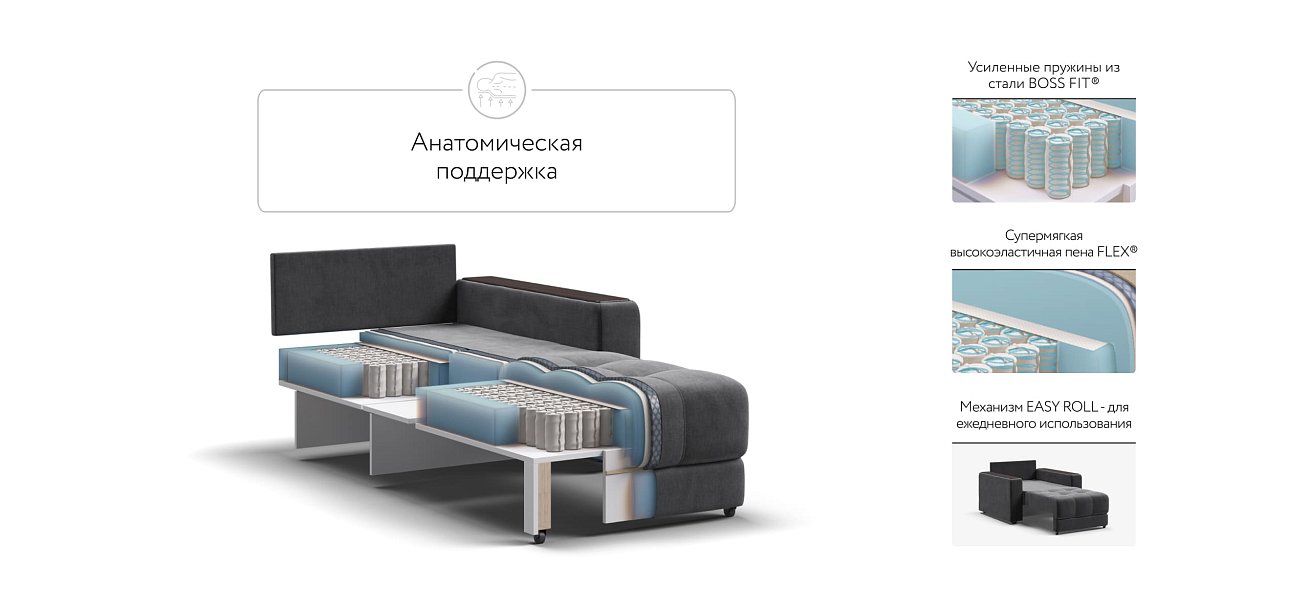 Босс кресло-кровать Велюр Монолит серый — купить в Озерце