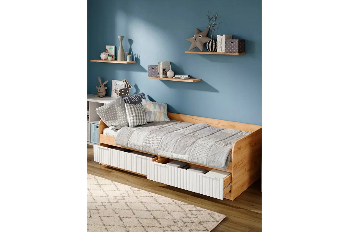 Кровать комбинированная Хилтон 90х200 Тип 1 (Дуб Крафт Золотой/Белый матовый) - купить в Озерце