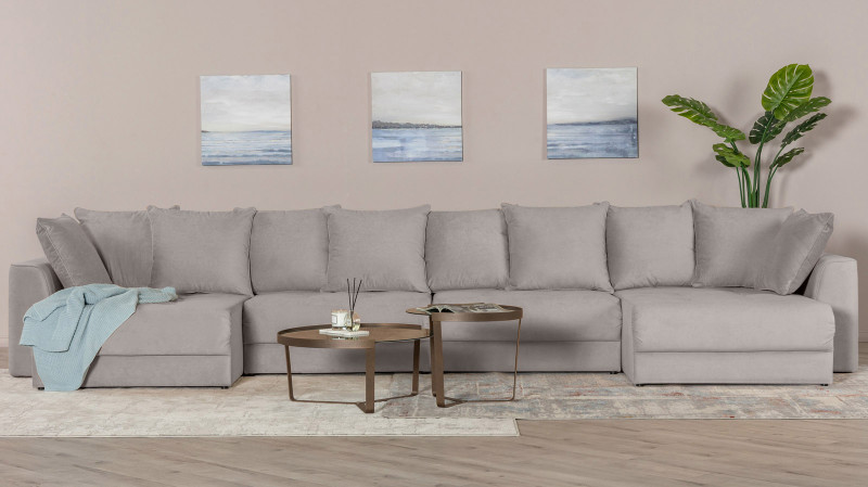 Диван Monako New П-образный с коробом для белья, Тк. Casanova Grey 157x455 — купить в Озерце