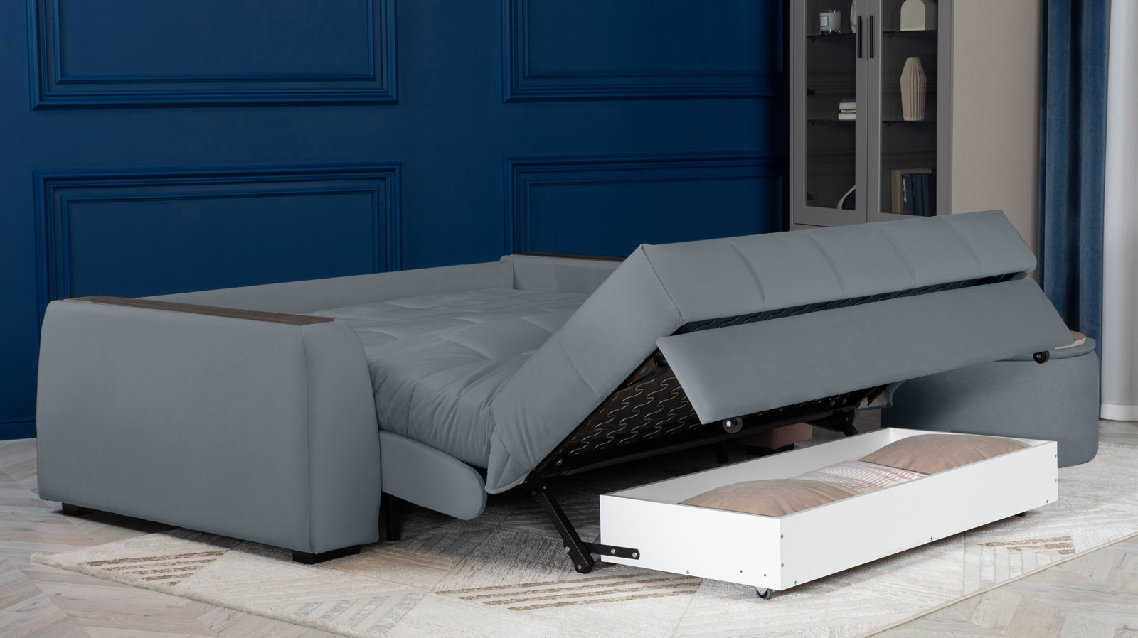 Диван - кровать Domo Pro с накладкой цвета венге, стежка квадрат, ткань Sky Velvet 18 160x216 — в мебель-центре Озерцо