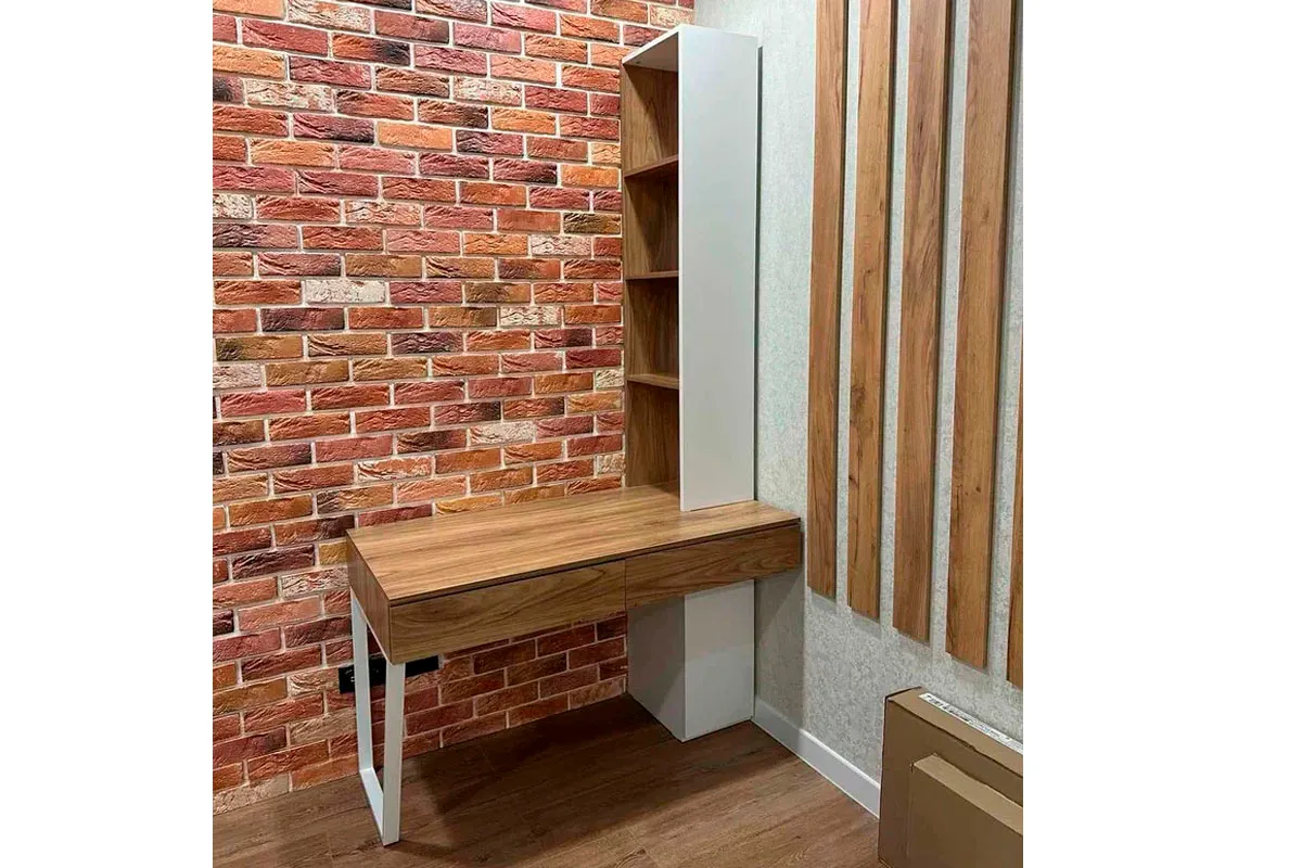 Стол письменный со шкафом Порто СМ-393.15.012 (Белый жемчуг/Яблоня беллуно/Белый софт) — Мебель-центр Озерцо