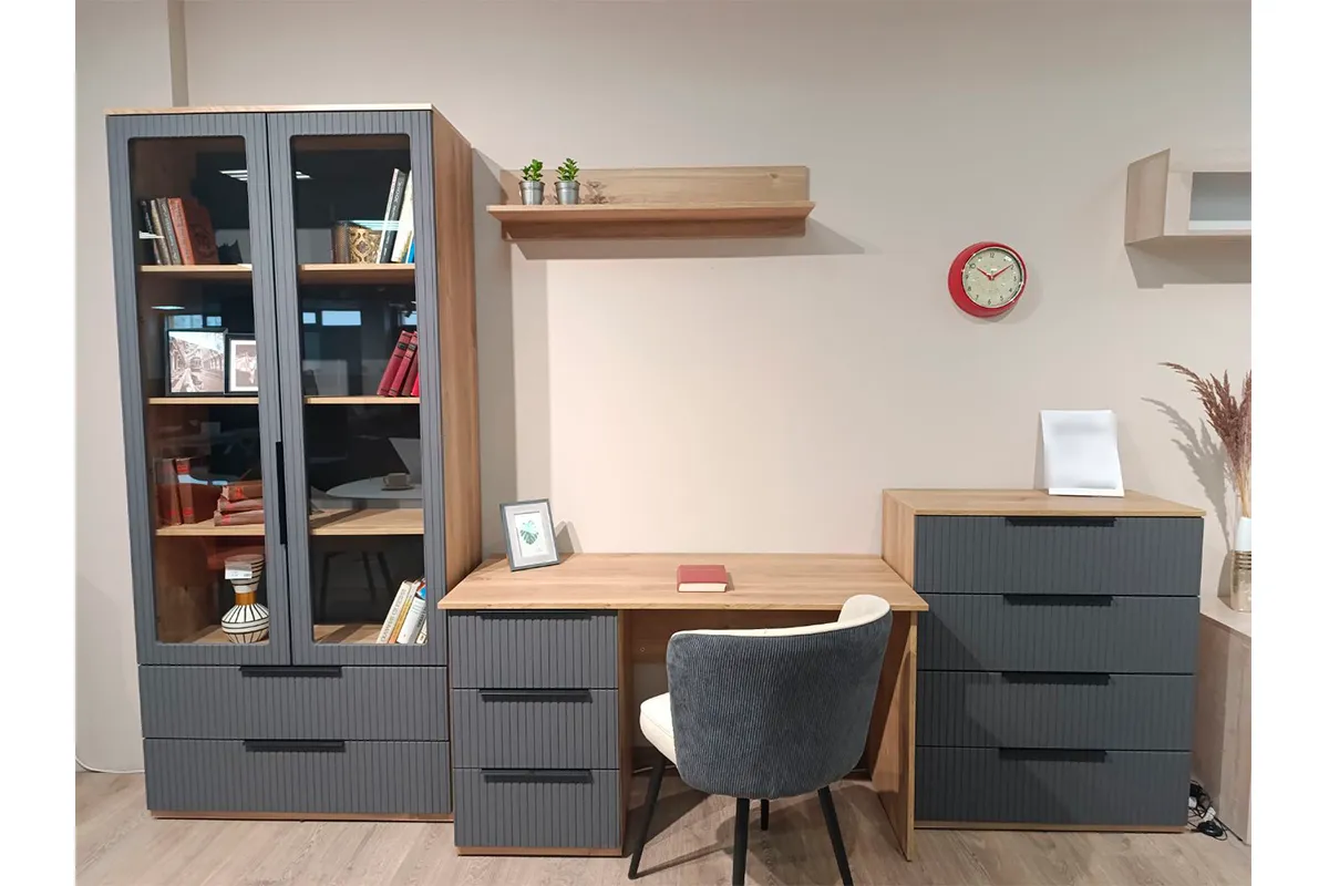 Стол письменный с тумбой Астория 29 (Дуб кастелло медовый / Графит софт) — Мебель-центр Озерцо