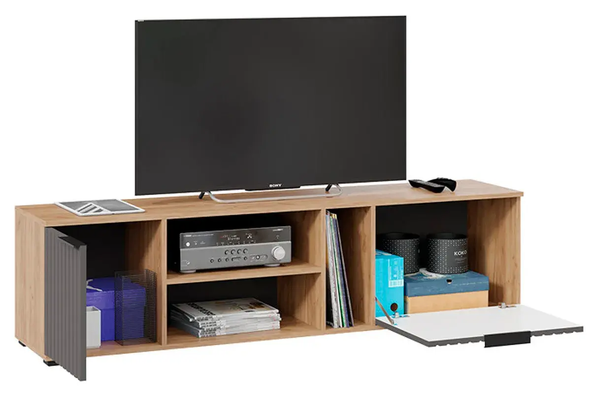 Тумба под ТВ Хилтон (Дуб крафт золотой/Графит матовый) — Мебель-центр Озерцо