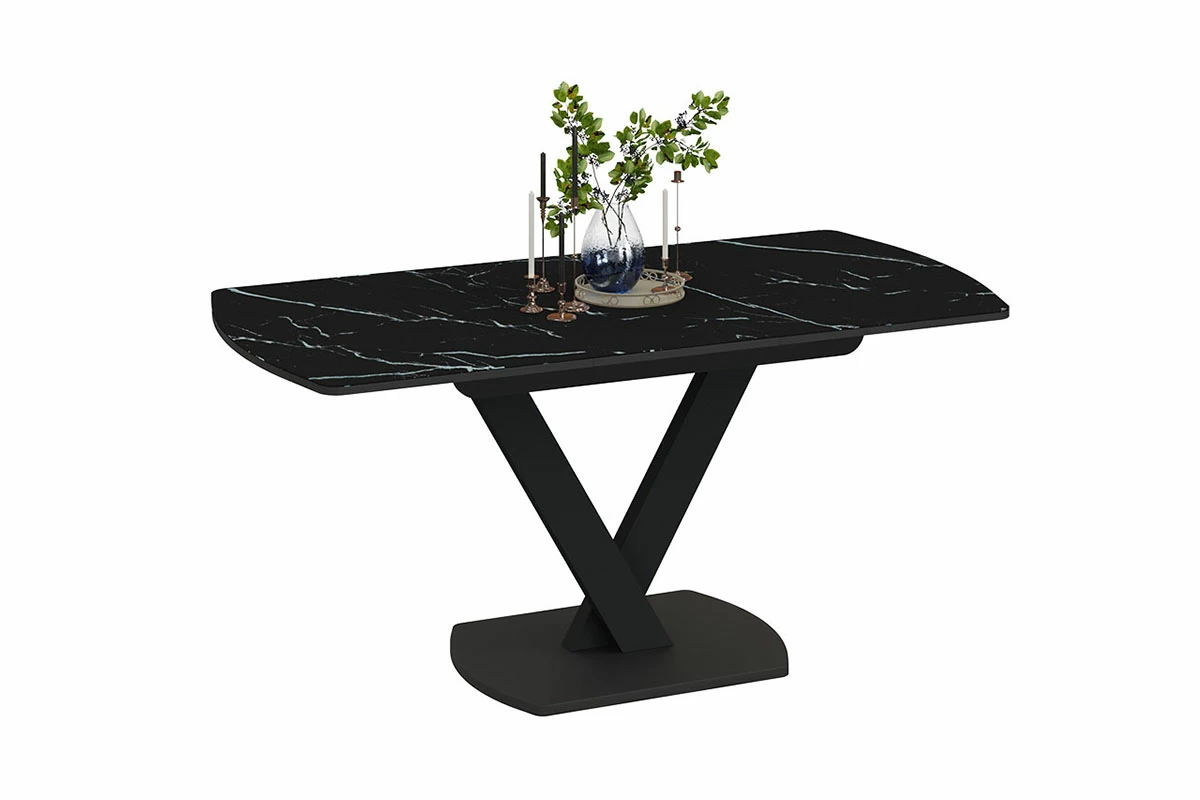 Стол обеденный Салерно тип 1 (Черный муар/Стекло черный мрамор) - купить в Озерце
