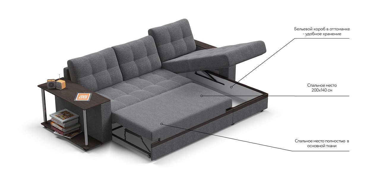 Атланта НПБ угловой диван Рогожка Мальмо серый — купить в Озерце