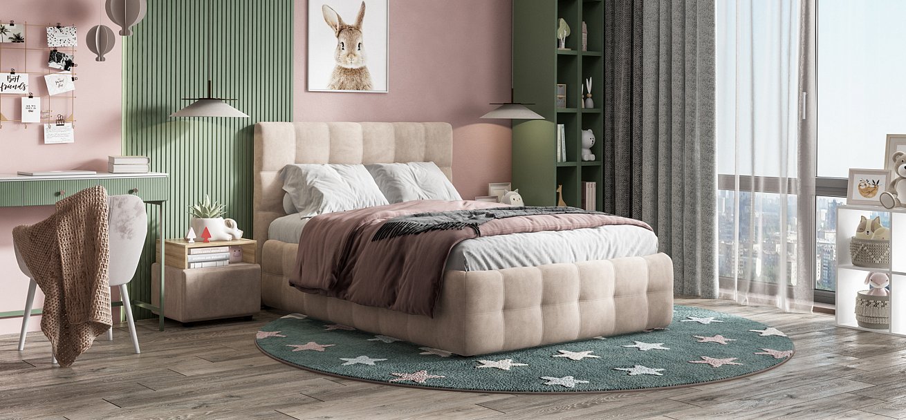 Босс Кровать+ПМ 140*200 Велюр Монолит латте - купить в Озерце