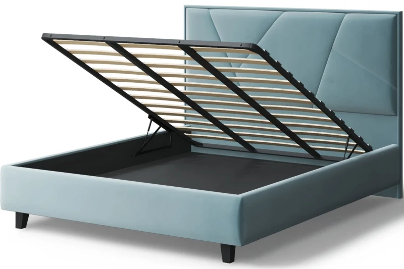 Кровать на опоре Ингрид с ПМ и бельев. ящ. 180х200 (Нео 22/Бирюза) - купить в Озерце
