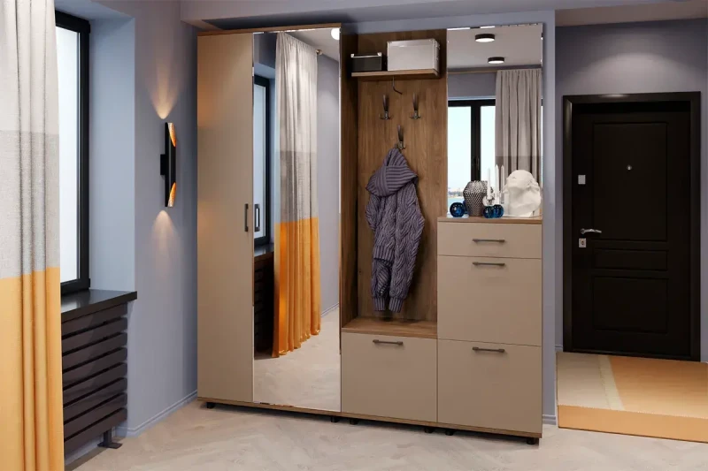 Прихожая Грейс комплект 8 (Гикори Джексон Темный/Латте Матовый) — Мебель-центр Озерцо